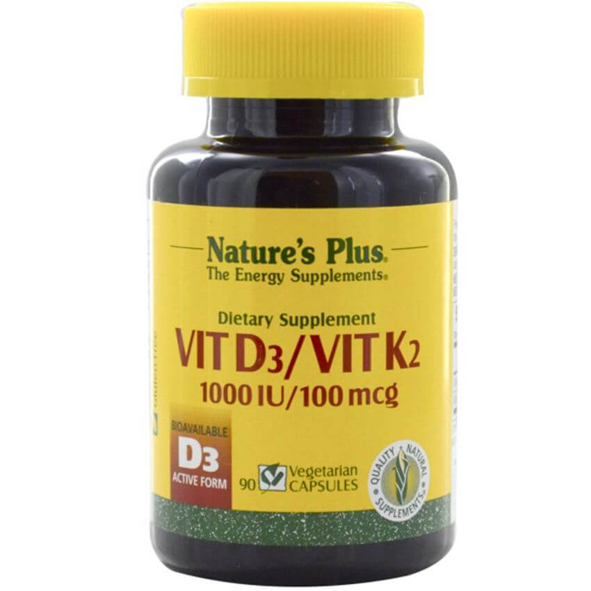 Natures Plus Vitamin D3 / Vitamin K2 1000IU / 100μg για Υγιή Οστά & Δόντια Λειτουργεί Συνεργιστικά με το Ασβέστιο 90caps